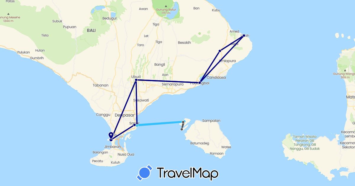 TravelMap itinerary: driving, plane, boat, motorbike in Indonesia (Asia)
